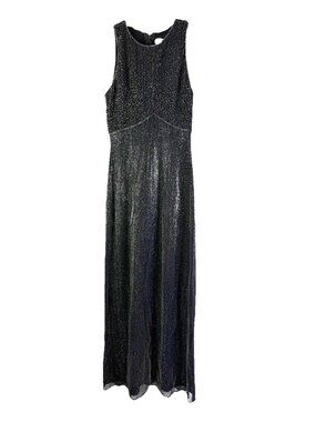 Vintage 80s Cache Black Metallic Empire Gown Dress HOCO Prom Goth
